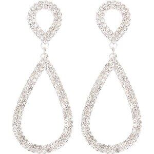 Rhinestone Teardrop Dangle Earrings Sparkly Wedding Bridal Party Jewelry Gift